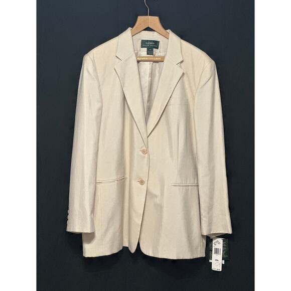 VTG 90s NWT Lauren Ralph Lauren Cream Silk Blend Blazer 20W Designer Classic - Picture 1 of 16